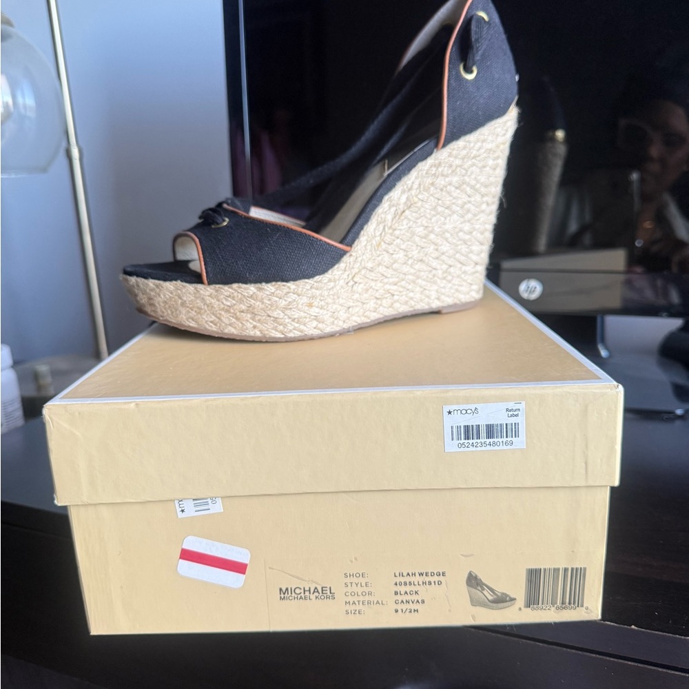 Michael Kors Black and Tan Espadrille Wedges - Picture 3 of 5